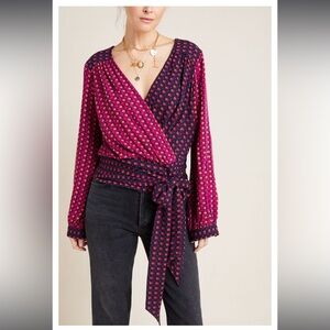 Anthropologie Pink and Navy Wrap Top